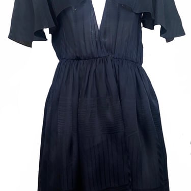 Halston 70s  Black Silk Taffeta Jacquard Wrap Dress