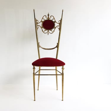 Brass Italian Mid-Century Modern Side Chair by Chiavari, Dining Chair by Giuseppe Gaetano Descalzi Extra High-Backed Hollywood Regency 1960s 