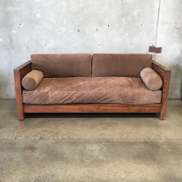Vintage Walnut Sofa / Daybed with Suede Cushions