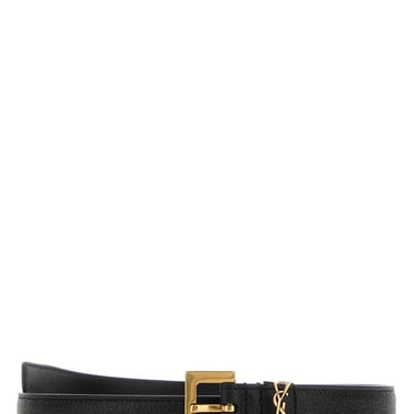 Saint Laurent Women Black Leather Cassandre Belt