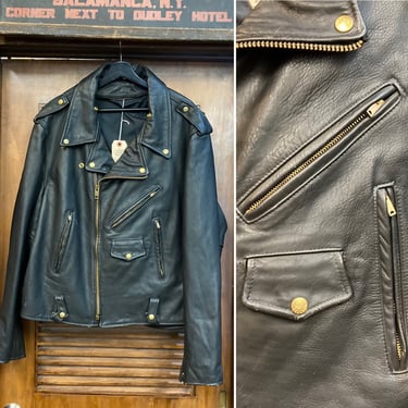 Vintage 1980’s Size XL Classic Black Motorcycle MC Leather Jacket, Vintage Biker Jacket, Vintage Leather Jacket, Vintage Clothing 