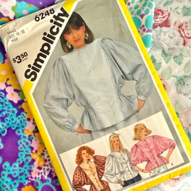 Vintage Simplicity Sewing Pattern, Statement Top, Fabulous Sleeves, Tapered Waist,  Complete with Instructions, Simplicity 6248 