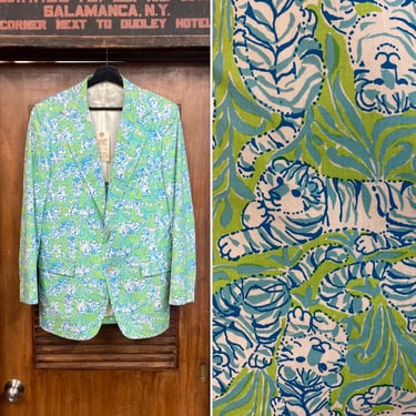 Vintage 1960’s “Lilly Pulitzer” Men’s Stuff Label Mod Tiger Pop Art Sportcoat Jacket, 60’s Vintage Clothing 