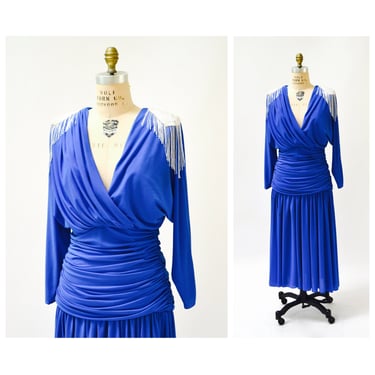 70s Vintage Blue Sequin Dress Party Dress Size Medium Large// 80s Disco Party Dress size Medium Large 70s 80s Costume 