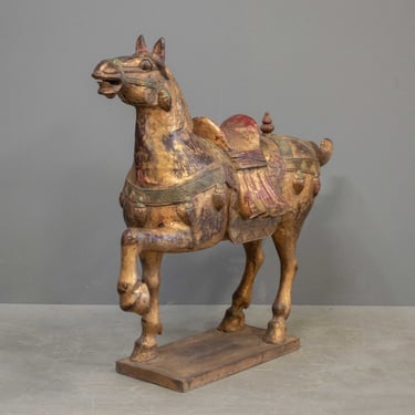 Large Vintage Carved & Painted Chinese Horse