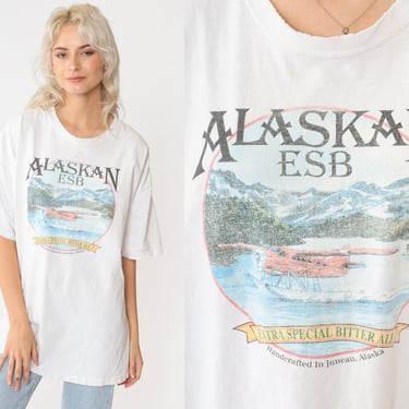 Alaskan Brewing Co Shirt 90s Alaskan ESB Beer T-Shirt Extra Special Bitter Ale Graphic Tee Drinking Tshirt White Vintage 1990s 2xl xxl 