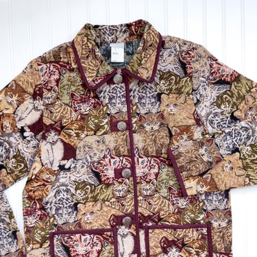 cat tapestry jacket 90s vintage Blair woven blanket chore coat 