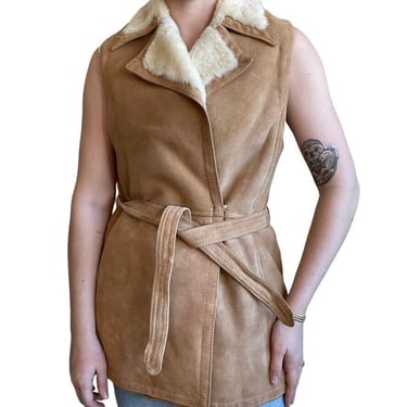 Vintage Womens Tan Brown Genuine Shearling Leather Fleece Hand Made Vest Sz M 