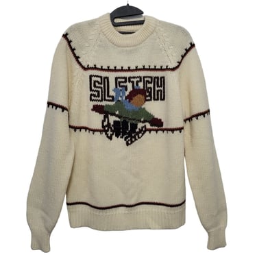 1970s Vintage Sleigh Riding Crewneck Sweater, Chunky Nordic Ski Lodge Jumper, Retro Embroidered Knit Pullover, Vintage Sigallo Clothing 