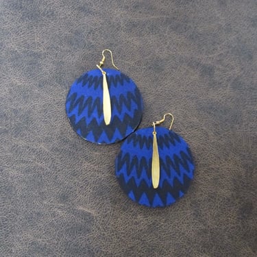 African print Ankara earrings, blue fabric earrings 