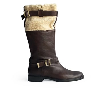 BALLY BROWN SHEARLING/LEATHER  FIELD BOOTS