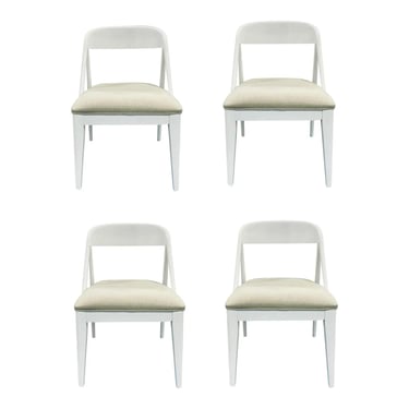 Modern White Wood Curved Back Dinnng Chairs Set .Of 4