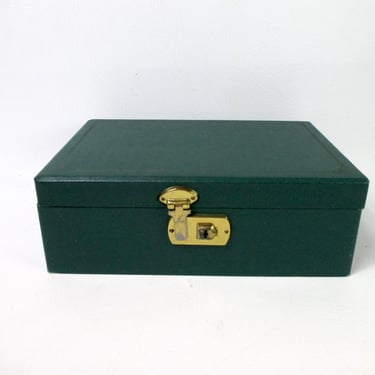 Green Jewelry Box Mid Century Dresser Top Valet Vintage Tiered Jewelry Storage Case Lidded Box Earrings Rings Bracelets Brooch 