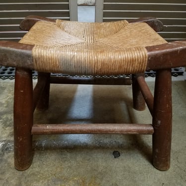 Vintage Woven Rush Saddle Seat Foot Stool H13 x W16.5 x D12