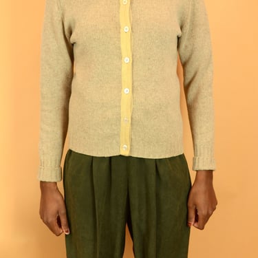 Vintage Lambs Wool Beige Oatmeal Button Down Long Sleeve Sweater / Small Medium 