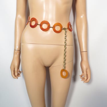 Vintage 60s/70s Mod Plastic O's And Gold Chain Belt 