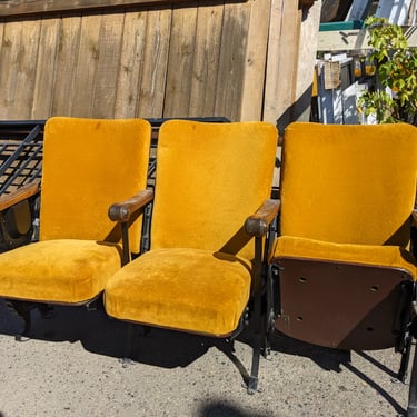 Ornate Velvet Folding Theatre Seat Trio