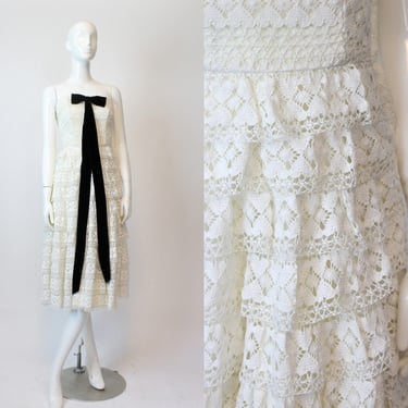 1950s crochet strapless dress xxs | saks fifth avenue dress | new in 