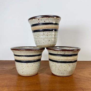 Tiny vintage pottery cups or ramekins / set of three 1970s handmade dishes by Wildfire Pottery 