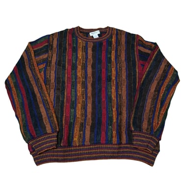 Vintage 90's Coogi Style Norm Thompson Pullover Wool Sweater | Cosby Biggie Crew Neck Sweater | 90's Fashion Clothing Streetwear | Size L 