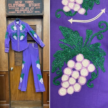 Vintage 1960’s “N. Turk” Lavender Amazing Western Cowgirl Set, 1960’s, 2 Piece, Pant Suit, Western, Cowboy, Embroidered, Chainstitch, Grapes 