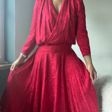 vintage silk 80s does 40s plunging neckline dress 