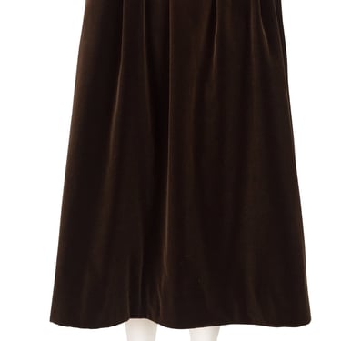 Yves Saint Laurent 1970s Vintage Dark Brown Cotton Velvet Pleated Midi Skirt Sz XS 