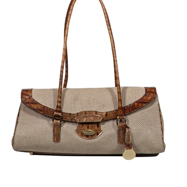 Brahmin - Beige Woven Bag w/ Croc Embossed Leather Trims