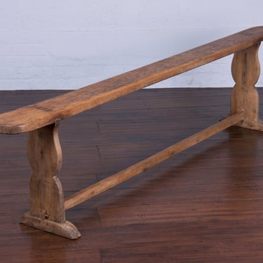 19th Century French Provincial Farmhouse Oak Trestle Harvest Bench 