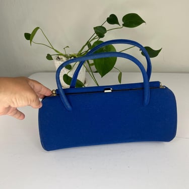 Picks From the Vine - Vintage 1950s 1960s Royal Blue Wool Fabric Long Handbag Purse 