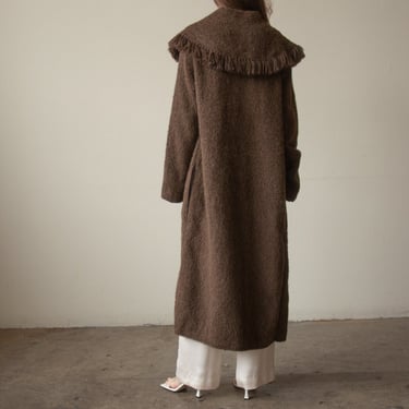 3120 / brown fringe collar mohair sweater coat / s / m 