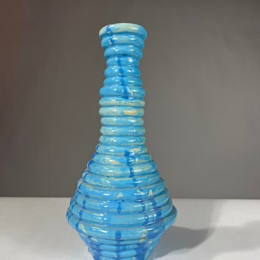 Vintage French Blue Ceramic Coil Vase 
