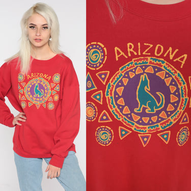 Arizona Sweatshirt 90s Red Coyote Shirt Pullover AZ Travel Retro Tourist Southwestern USA Graphic Crewneck Vintage 1990s Extra Large xl 