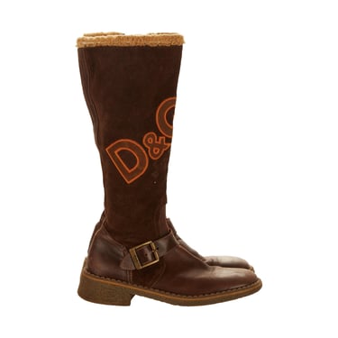 Dolce &amp; Gabbana Brown Suede Logo Boots
