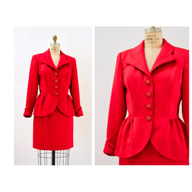 90s Vintage Red Suit Jacket Skirt Suit Small Medium Victor Costa 90s Red Suit Rhinestone Button Jacket Skirt Politician Cocktail Party Suit 