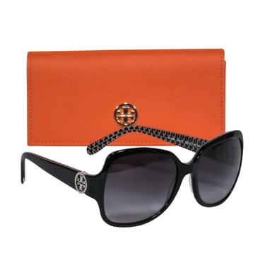 Tory Burch - Black & Grey Rounded Square Sunglasses w/ Silver-Toned Logos