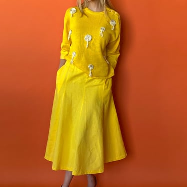 1980s Sunshine Yellow Skirt Set, sz. XL