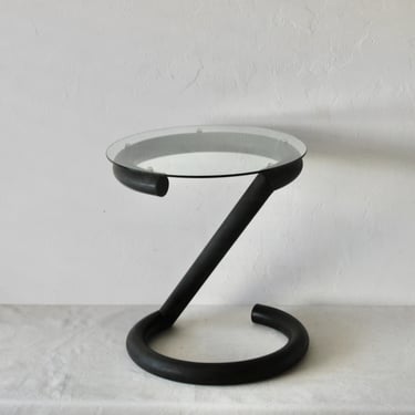 Vintage Paul Tuttle Style MCM Sculptural Glass Black Tubular Side Table 
