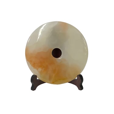 Natural White Brown Onyx Stone Round Fengshui Home Decor Display ws3177E 
