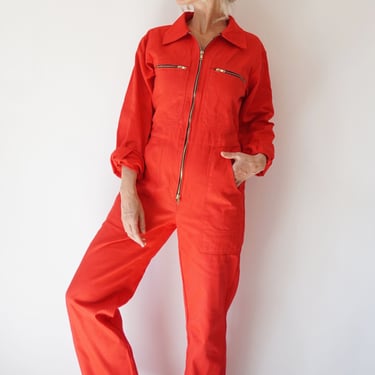 Vintage Red Cotton Coverall | Cotton Utility Coveralls  | Jump Suit Jumpsuit | Cotton Red Mechanic | Boilersuit 