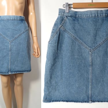 Vintage 80s High Waist Denim Mini Skirt With Pockets Size 26 Waist 