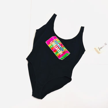 90s Black Sequin Body Suit Knit BodySuit Leotard High Cut 80s 90s body Suit Sequin Life Savers Candy Jeanette Kastenberg The Nanny XS Small 