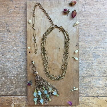 Multi Gemstone Crystal Chain Choker Necklace Serpentine Prehnite Tassel One of a Kind Gifts 