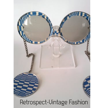 1960's Vintage Sunglasses novelty checkered sunglasses earrings disc chains MOD sunglasses 