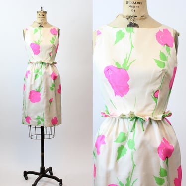1960s PINK ROSE SILK ruffled waist dress xs | new spring summer 
