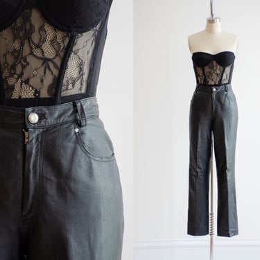 black leather pants | 90s y2k vintage high waisted grunge goth straight leg leather trousers 