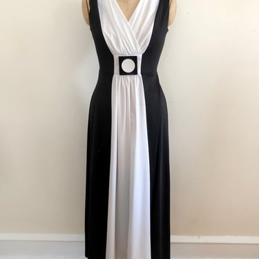 Sleeveless Black and White Colorblock Maxi Dress - 1970s 