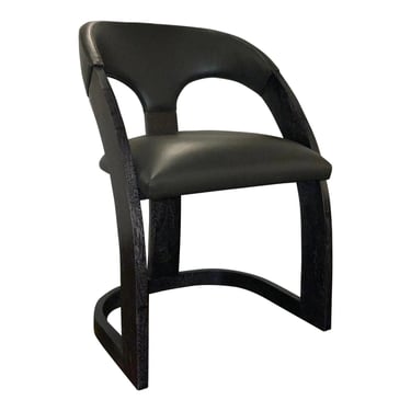 Global Views Modern Dark Charcoal Leather and Cerused Oak Finished Delia Occasional Chair