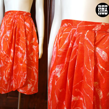 Tiki Vibes Vintage 60s Orange Patterned Mid-Length Skirt 