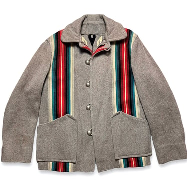 Vintage 1930s/1940s GANSCRAFT CHIMAYO Handwoven Wool Blanket Jacket ~ Men's M to L ~ Concho Buttons ~ Southwestern ~ Native American ~ Coat 